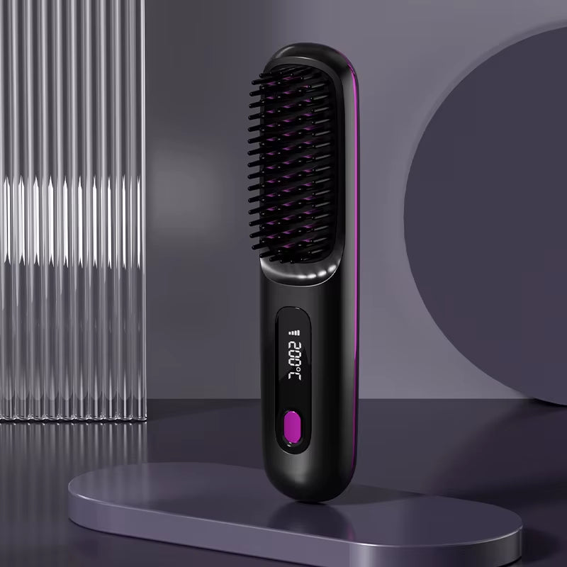 Cepillo alisador portátil negro con pantalla LCD